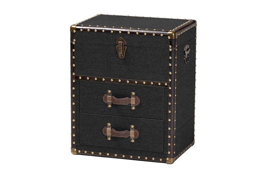 Baxton Studio Agatha Vintage Black Canvas 2-Drawer Storage Trunk