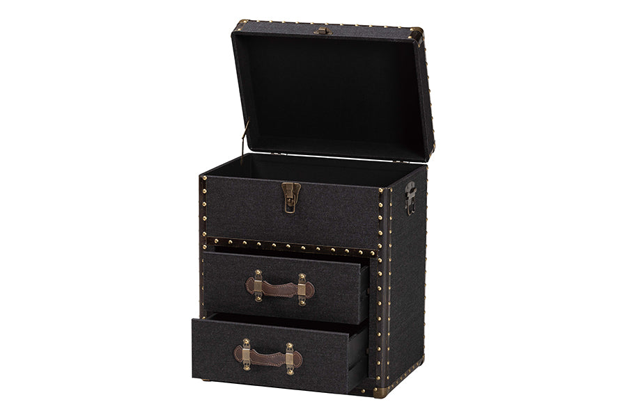 Baxton Studio Agatha Vintage Black Canvas 2-Drawer Storage Trunk