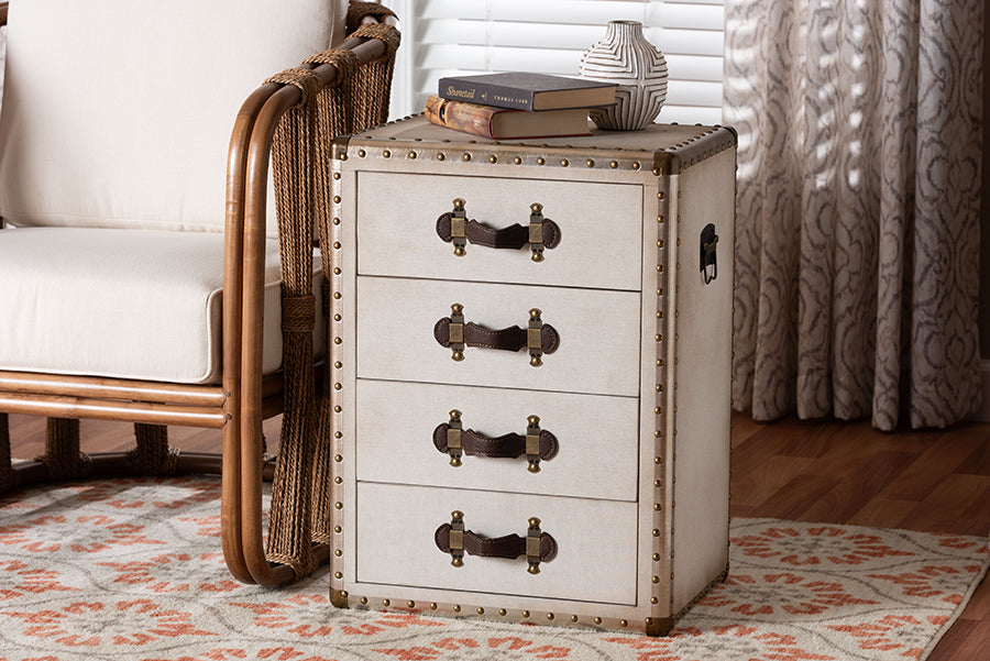 Baxton Studio Jaelyn Vintage Coffee Canvas 4-Drawer End Table
