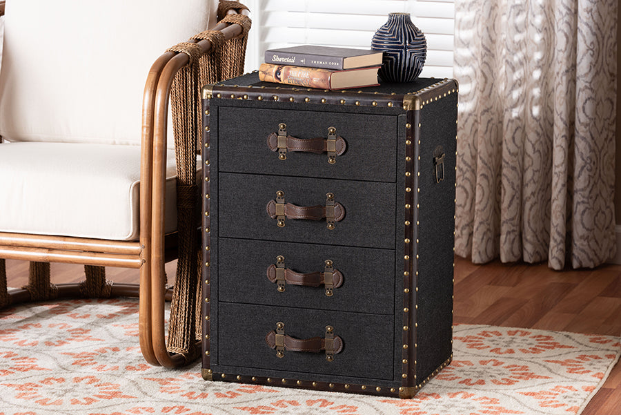 Baxton Studio Jaelyn Vintage Black Canvas 4-Drawer End Table