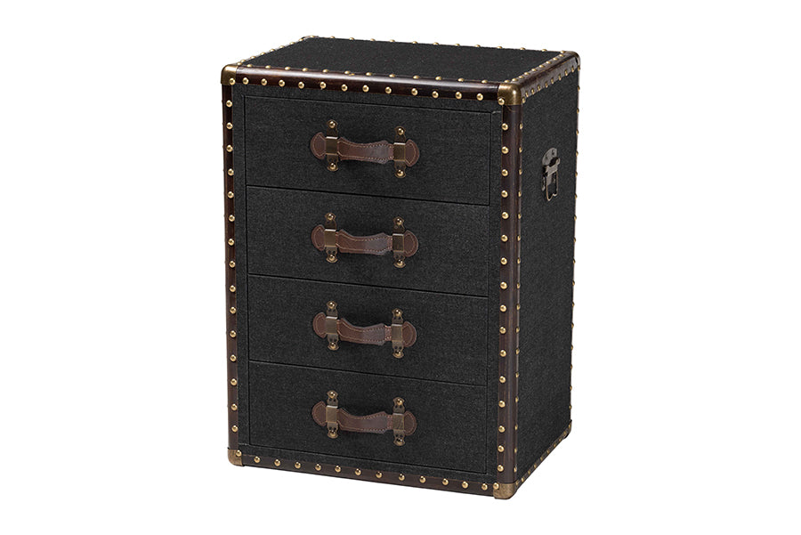 Baxton Studio Jaelyn Vintage Black Canvas 4-Drawer End Table