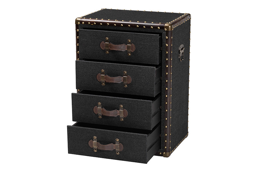 Baxton Studio Jaelyn Vintage Black Canvas 4-Drawer End Table