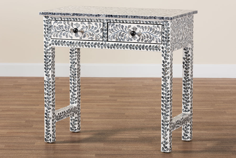 bali & pari Diata Coastal Black and White Mother of Pearl Capiz Shell 2-Drawer Console Table