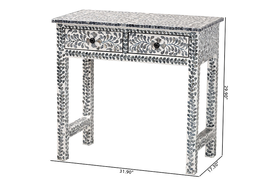 bali & pari Diata Coastal Black and White Mother of Pearl Capiz Shell 2-Drawer Console Table