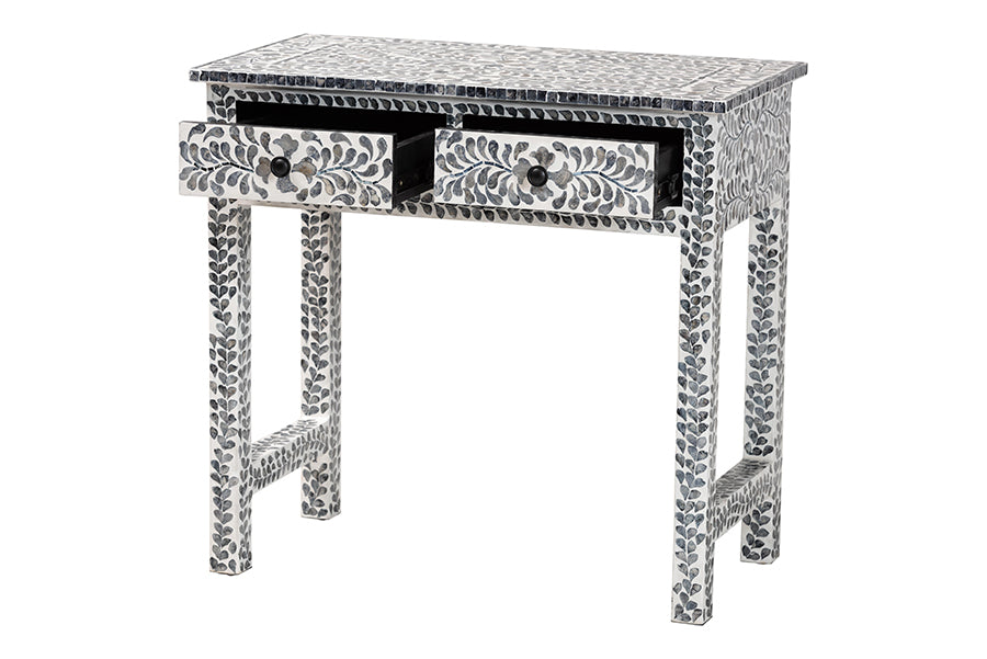 bali & pari Diata Coastal Black and White Mother of Pearl Capiz Shell 2-Drawer Console Table