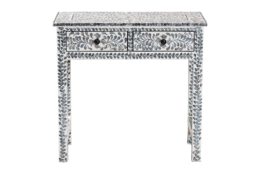 bali & pari Diata Coastal Black and White Mother of Pearl Capiz Shell 2-Drawer Console Table