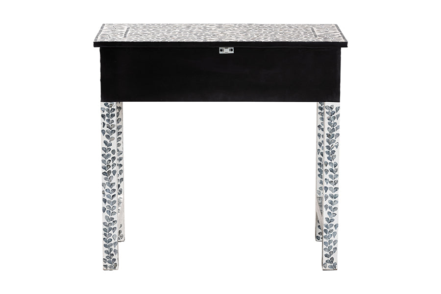 bali & pari Diata Coastal Black and White Mother of Pearl Capiz Shell 2-Drawer Console Table