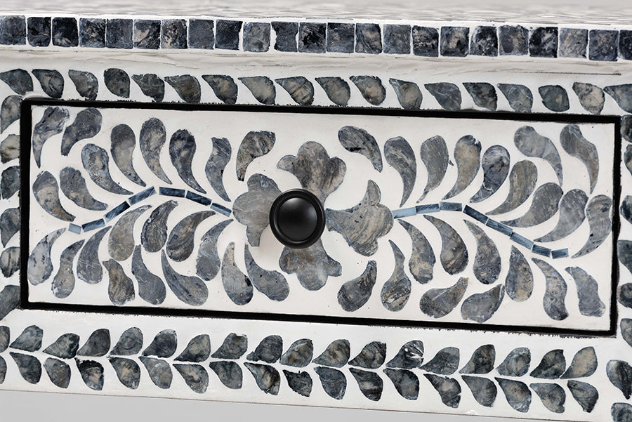 bali & pari Diata Coastal Black and White Mother of Pearl Capiz Shell 2-Drawer Console Table