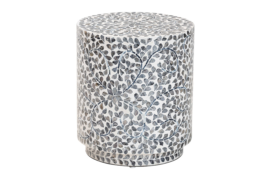 bali & pari Marilla Coastal Black and White Mother of Pearl Capiz Shell Ottoman Footstool
