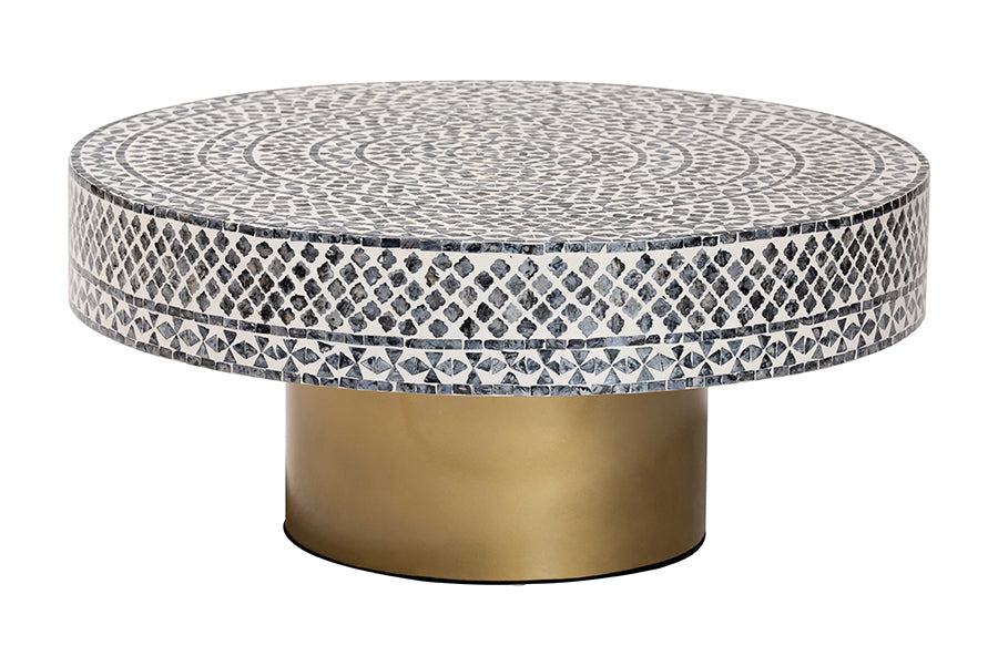 bali & pari Idra Coastal Black and White Mother of Pearl Capiz Shell Coffee Table