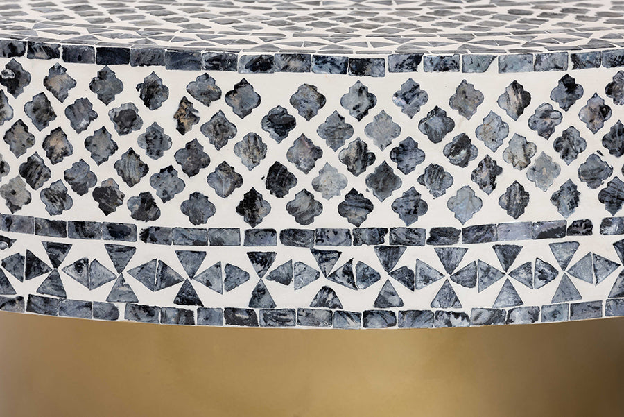 bali & pari Idra Coastal Black and White Mother of Pearl Capiz Shell Coffee Table