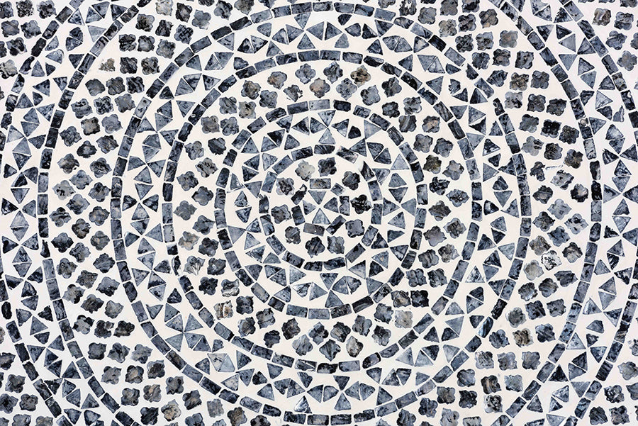 bali & pari Idra Coastal Black and White Mother of Pearl Capiz Shell Coffee Table