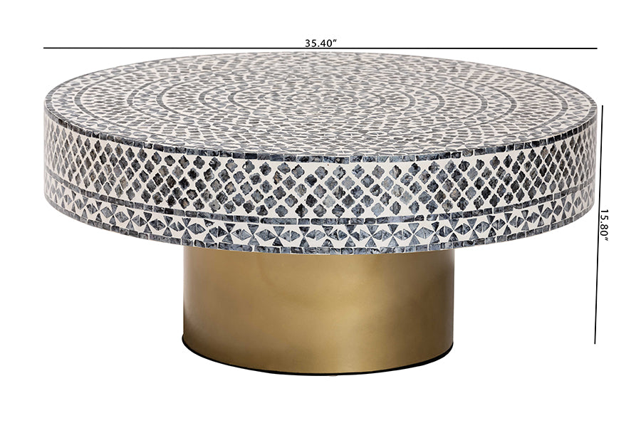 bali & pari Idra Coastal Black and White Mother of Pearl Capiz Shell Coffee Table