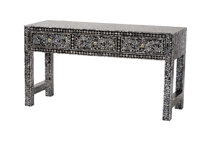 bali & pari Elara Coastal Black and White Mother of Pearl Capiz Shell 3-Drawer Console Table