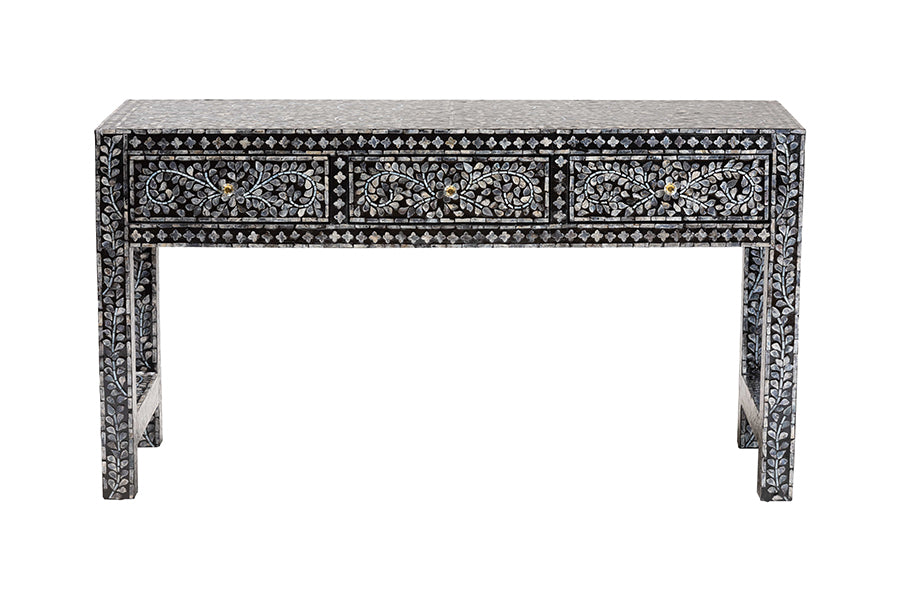 bali & pari Elara Coastal Black and White Mother of Pearl Capiz Shell 3-Drawer Console Table