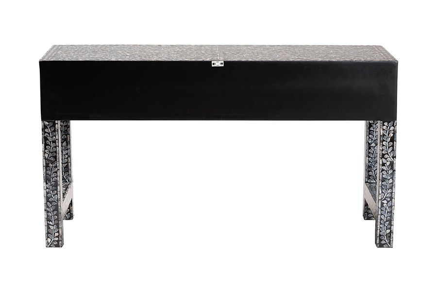 bali & pari Elara Coastal Black and White Mother of Pearl Capiz Shell 3-Drawer Console Table