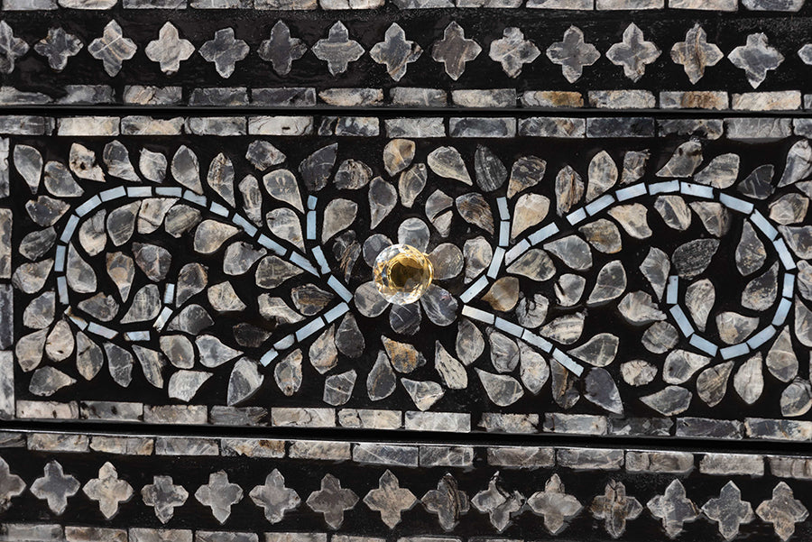 bali & pari Elara Coastal Black and White Mother of Pearl Capiz Shell 3-Drawer Console Table
