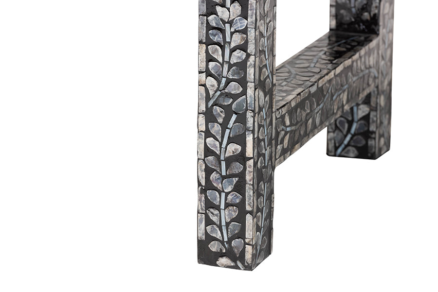 bali & pari Elara Coastal Black and White Mother of Pearl Capiz Shell 3-Drawer Console Table