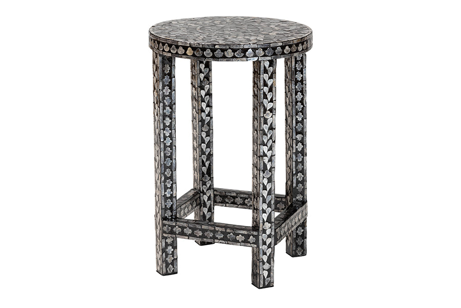 bali & pari Elara Coastal Black and White Mother of Pearl Capiz Shell End Table