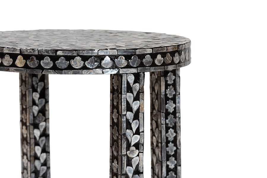 bali & pari Elara Coastal Black and White Mother of Pearl Capiz Shell End Table