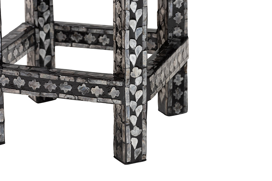 bali & pari Elara Coastal Black and White Mother of Pearl Capiz Shell End Table