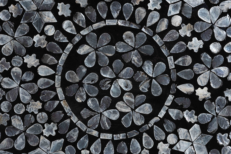 bali & pari Elara Coastal Black and White Mother of Pearl Capiz Shell End Table