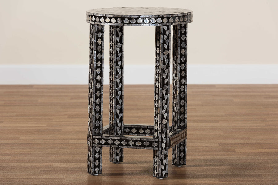 bali & pari Elara Coastal Black and White Mother of Pearl Capiz Shell End Table