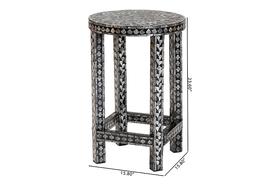 bali & pari Elara Coastal Black and White Mother of Pearl Capiz Shell End Table