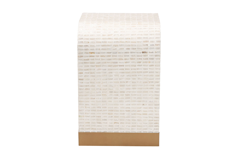 bali & pari Carlyn Coastal Beige and White Mother of Pearl Capiz Shell 3-Piece Accent Table Set