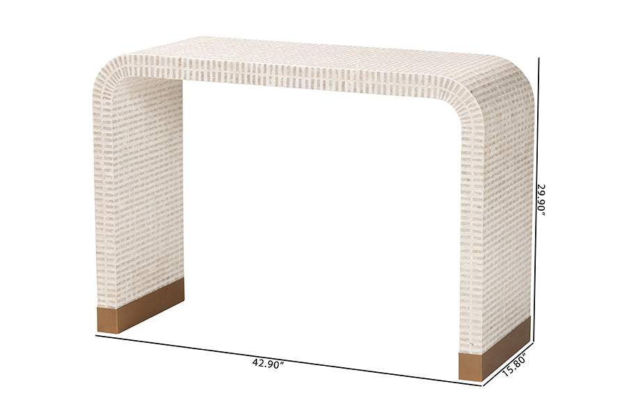bali & pari Carlyn Coastal Beige and White Mother of Pearl Capiz Shell Console Table