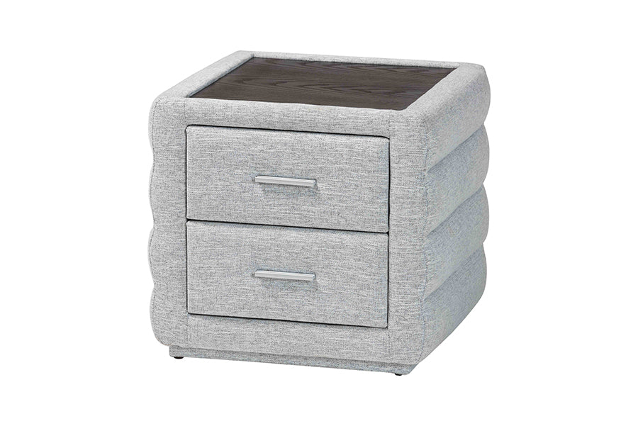 Baxton Studio Cadmus Modern Light Grey Channel-Tufted Fabric 2-Drawer Nightstand