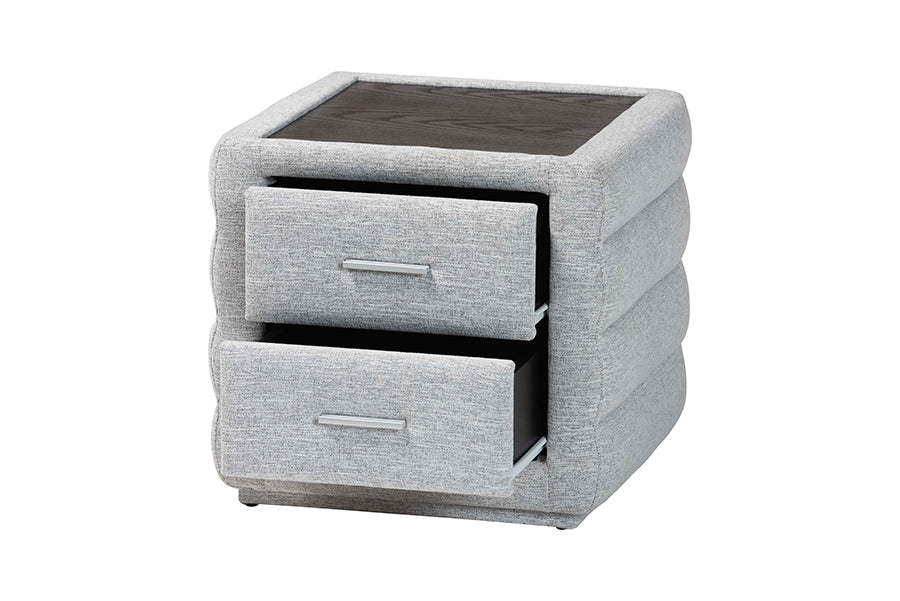 Baxton Studio Cadmus Modern Light Grey Channel-Tufted Fabric 2-Drawer Nightstand