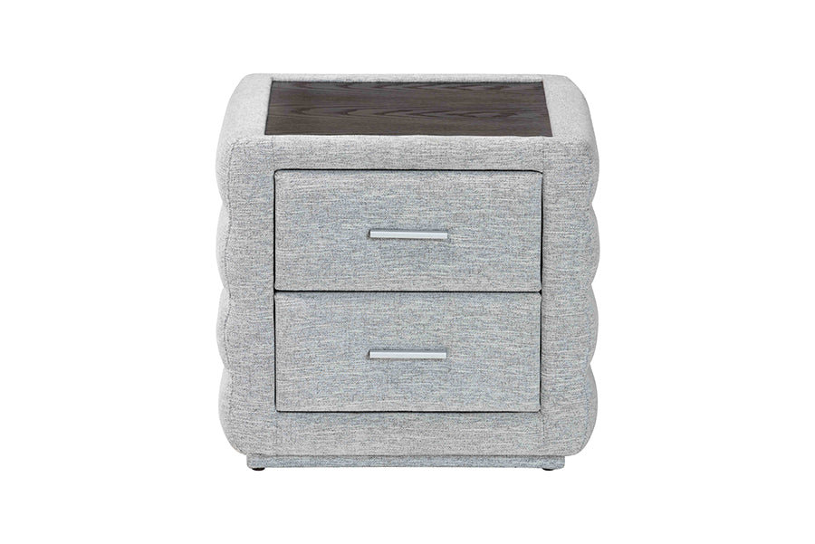 Baxton Studio Cadmus Modern Light Grey Channel-Tufted Fabric 2-Drawer Nightstand