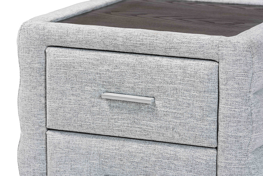Baxton Studio Cadmus Modern Light Grey Channel-Tufted Fabric 2-Drawer Nightstand