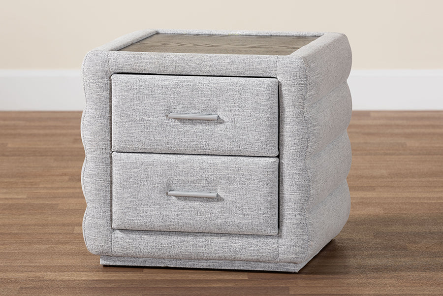 Baxton Studio Cadmus Modern Light Grey Channel-Tufted Fabric 2-Drawer Nightstand