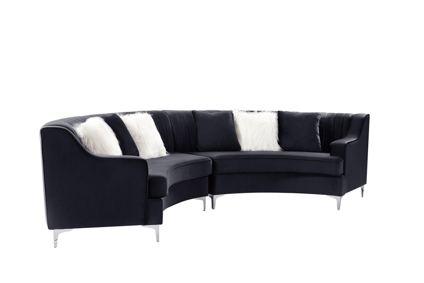 140" Black Velvet Curved Sofa FredCo
