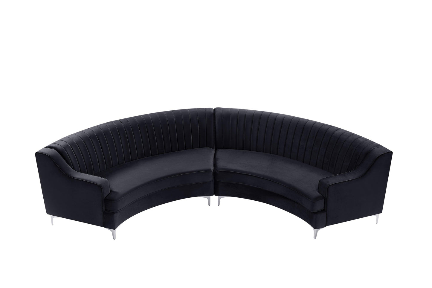 140" Black Velvet Curved Sofa FredCo