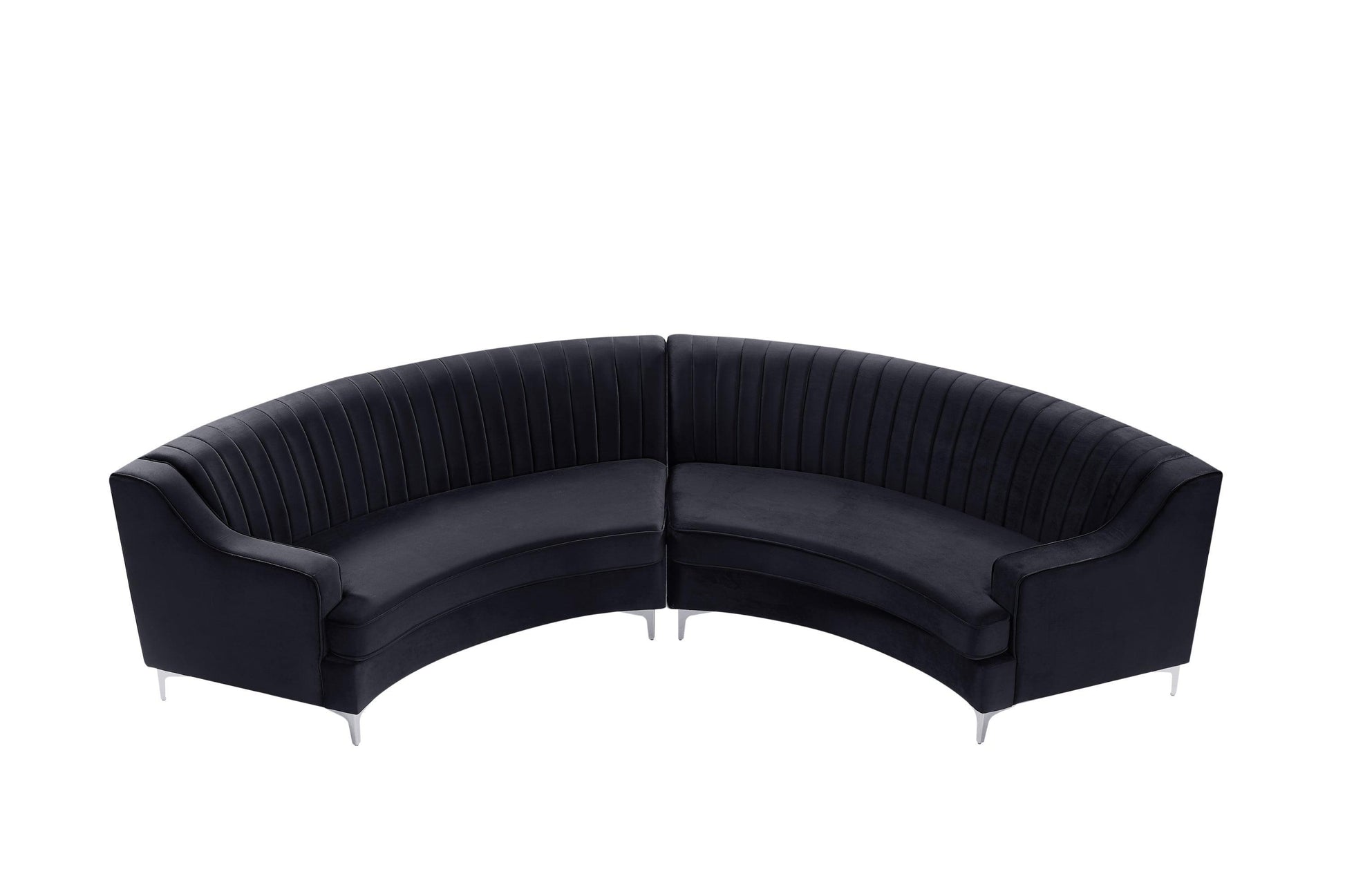 140" Black Velvet Curved Sofa FredCo