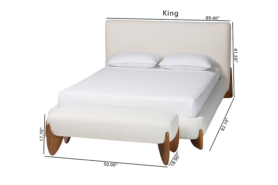 Baxton Studio Vinicio Mid-Century Modern Cream Boucle King 2-Piece Bedroom Set