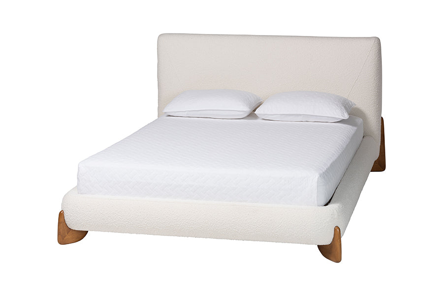 Baxton Studio Vinicio Mid-Century Modern Cream Boucle King 2-Piece Bedroom Set