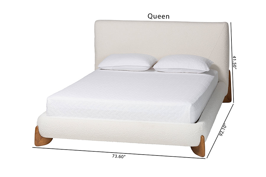 Baxton Studio Vinicio Mid-Century Modern Cream Boucle Queen Platform Bed