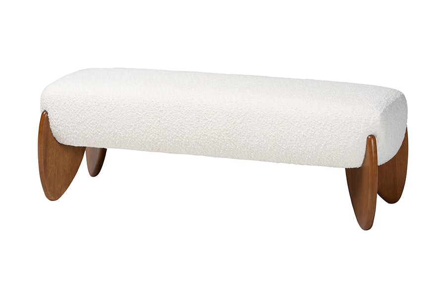 Baxton Studio Vinicio Mid-Century Modern Cream Boucle Accent Bench