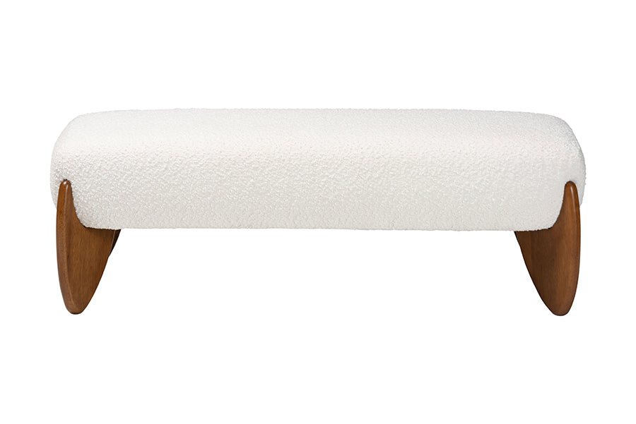 Baxton Studio Vinicio Mid-Century Modern Cream Boucle Accent Bench