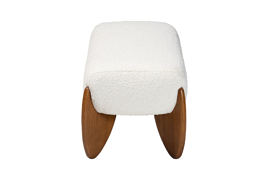 Baxton Studio Vinicio Mid-Century Modern Cream Boucle Accent Bench
