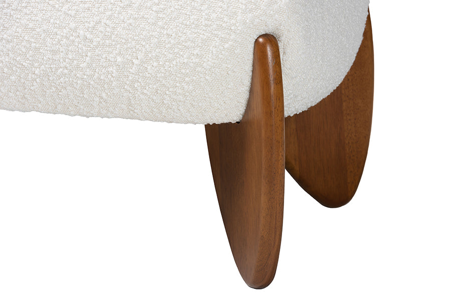 Baxton Studio Vinicio Mid-Century Modern Cream Boucle Accent Bench