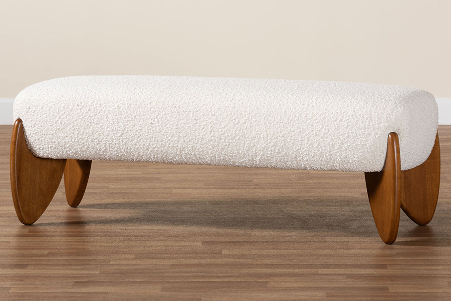 Baxton Studio Vinicio Mid-Century Modern Cream Boucle Accent Bench