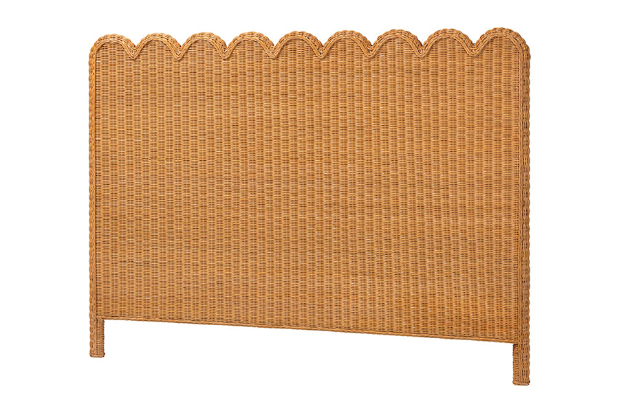 bali & pari Maritza Bohemian Light Honey Scalloped Rattan Pitrit King Standalone Headboard