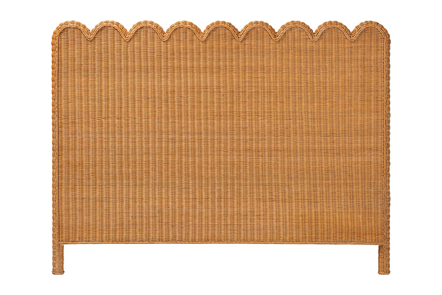 bali & pari Maritza Bohemian Light Honey Scalloped Rattan Pitrit King Standalone Headboard
