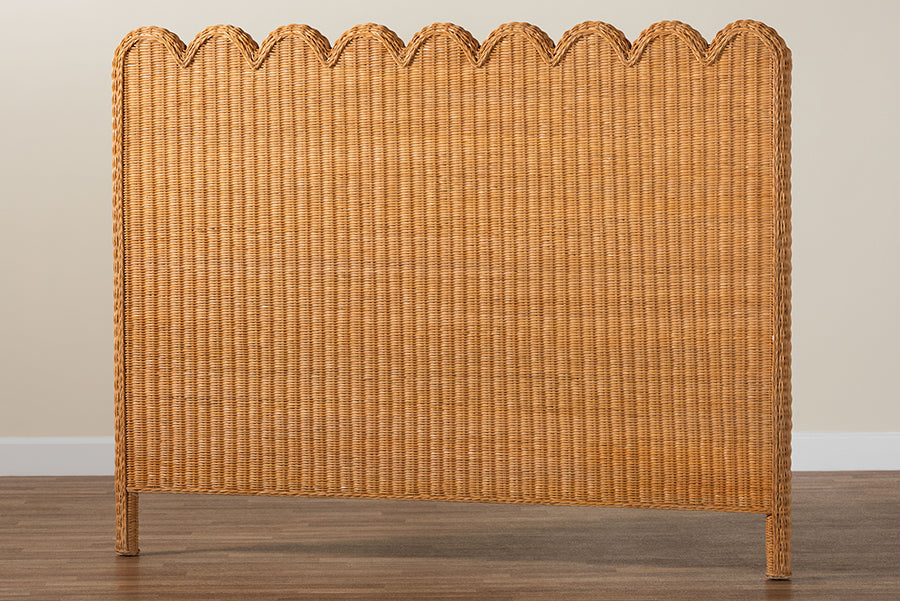 bali & pari Maritza Bohemian Light Honey Scalloped Rattan Pitrit Queen Standalone Headboard