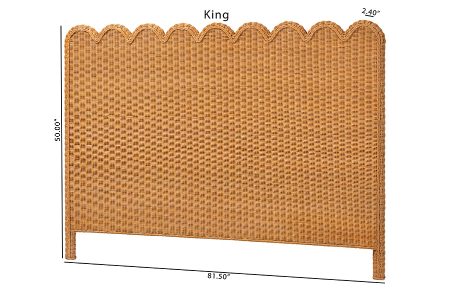 bali & pari Maritza Bohemian Light Honey Scalloped Rattan Pitrit King Standalone Headboard